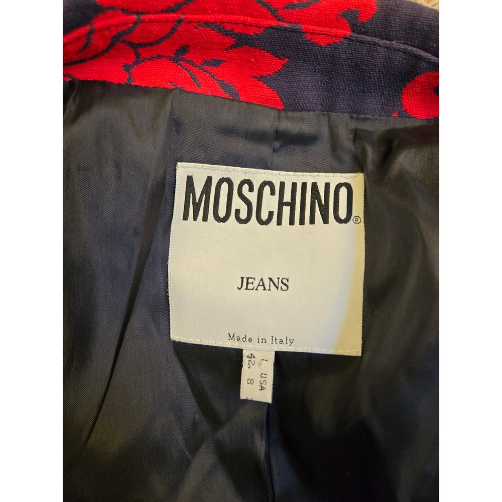 Moschino Jeans Made In Italy Red Blue Damask Print Blazer‎ Jacket Size 8 - Picture 5 of 10